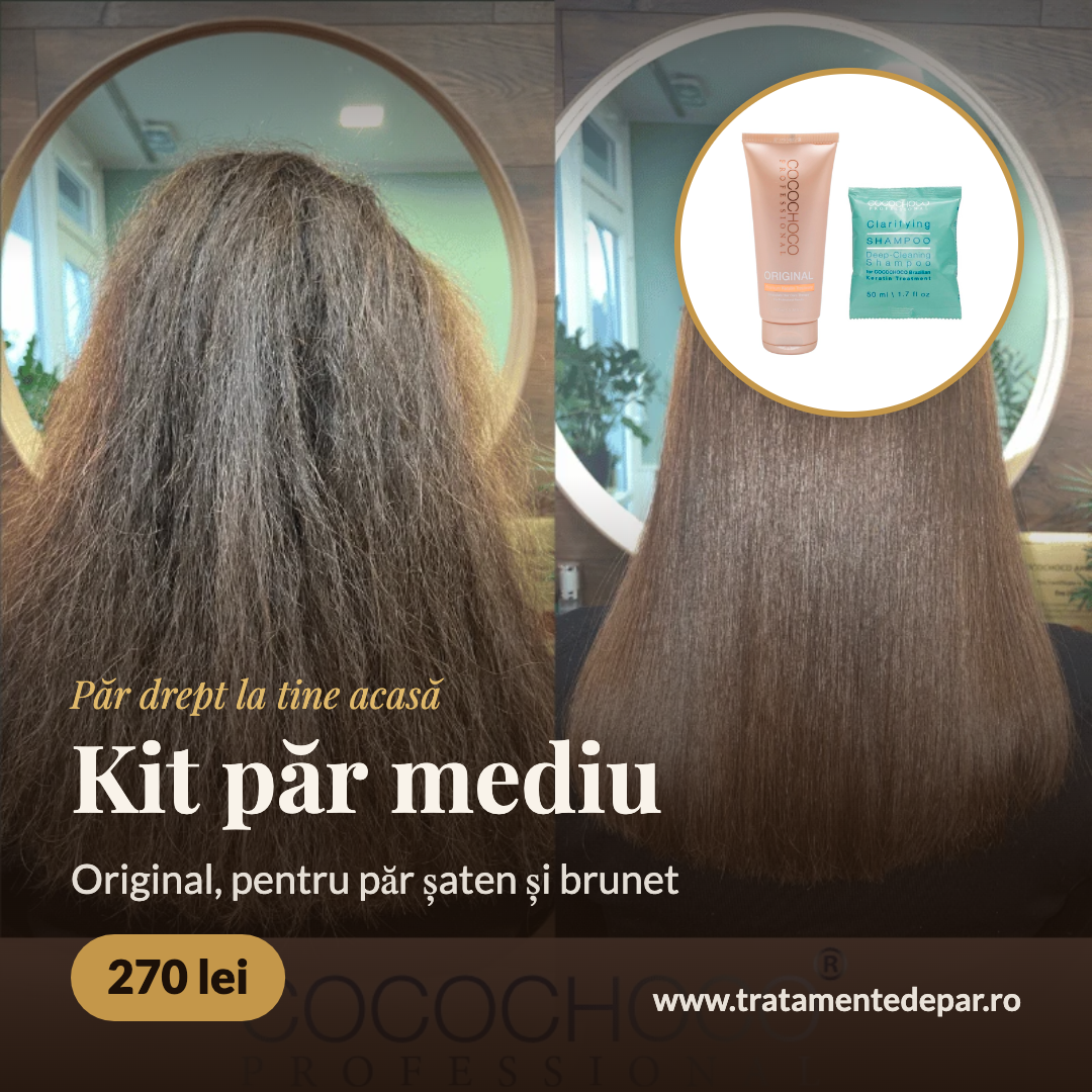 Kit păr mediu șaten COCOCHOCO, înainte și după, 270 lei